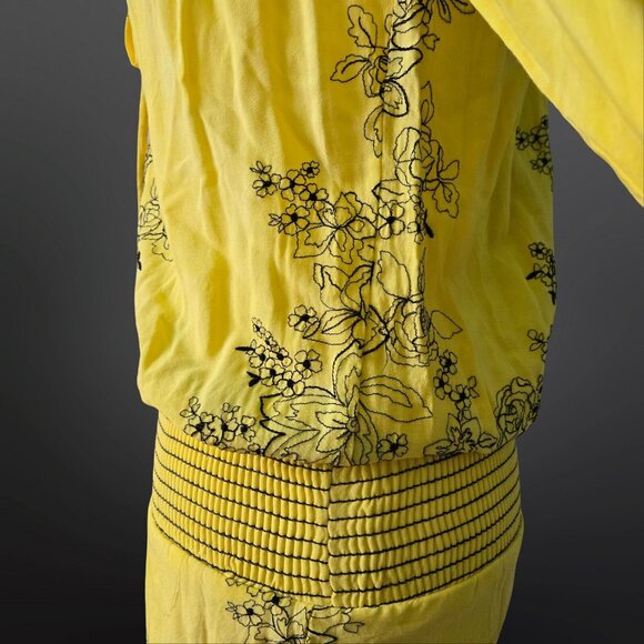 Y2K Yellow Floral Embroidered Romper Size S Boho Fairy Festival Long Sleeve - Picture 8 of 10